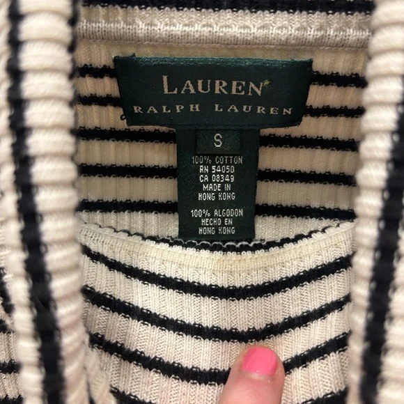 Vintage Ralph Lauren Black & Cream Striped Turtleneck - Picture 3 of 5